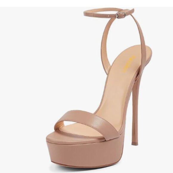 Pazzion Nude Stilettos Super High Heels Open Toe Platform Ankle Strap Sandals - Picture 1 of 8